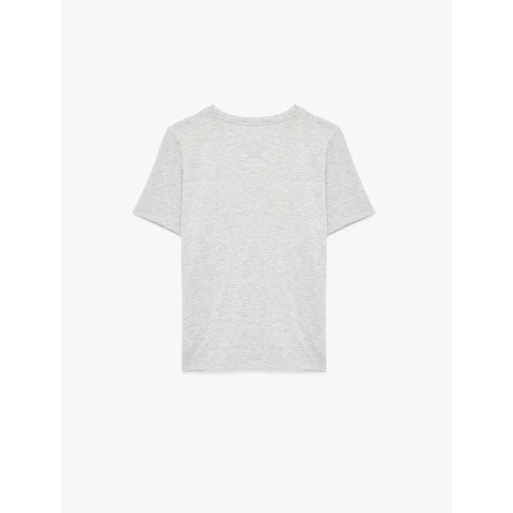 Kadın Giyim Kısa Kollu Bisiklet Yaka Baskılı Tişört - KOTON - 6SAK50126EK - GRİ MELANJ - S