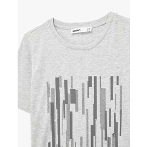 Kadın Giyim Kısa Kollu Bisiklet Yaka Baskılı Tişört - KOTON - 6SAK50126EK - GRİ MELANJ - S