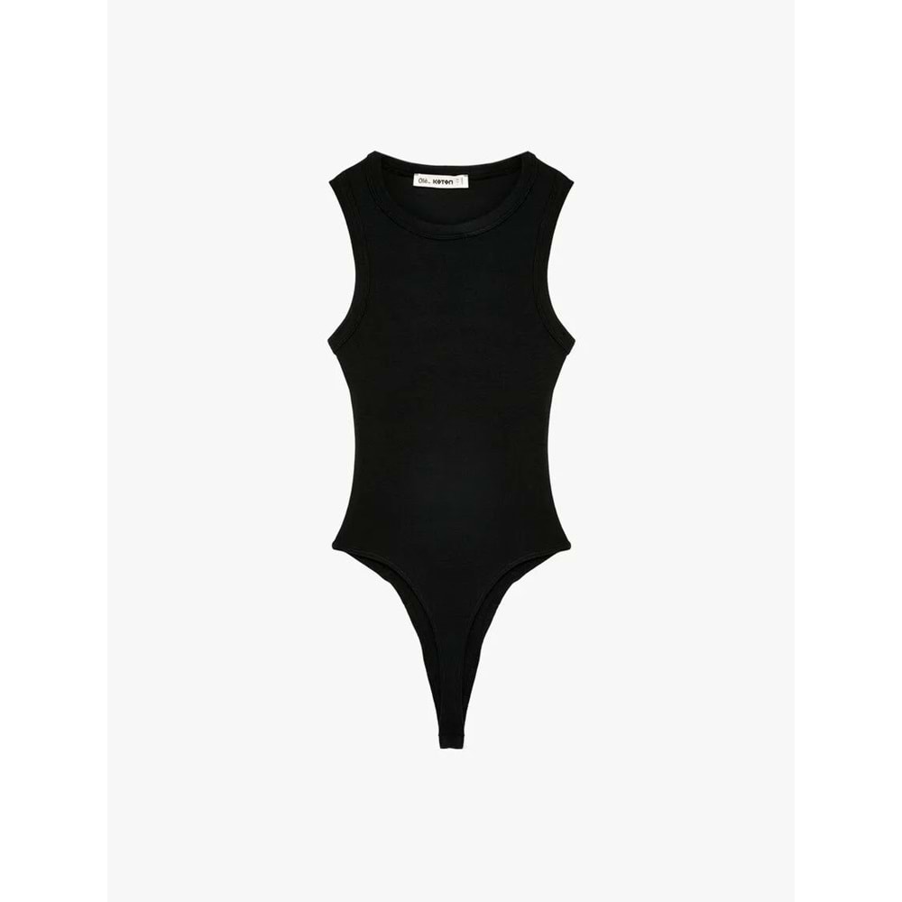 Kadın Giyim Çıtçıt Düğme Detaylı Kolsuz Bisiklet Yaka Bodysuit - KOTON - 6SAL30148IK - SİYAH - XS