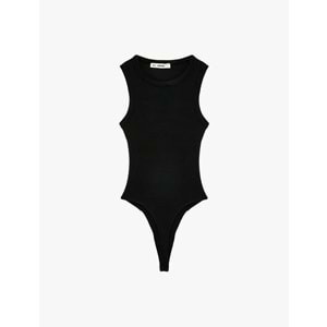 Kadın Giyim Çıtçıt Düğme Detaylı Kolsuz Bisiklet Yaka Bodysuit - KOTON - 6SAL30148IK - SİYAH - XS