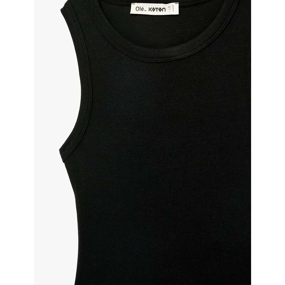 Kadın Giyim Çıtçıt Düğme Detaylı Kolsuz Bisiklet Yaka Bodysuit - KOTON - 6SAL30148IK - SİYAH - XS