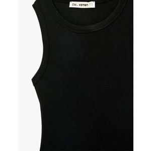 Kadın Giyim Çıtçıt Düğme Detaylı Kolsuz Bisiklet Yaka Bodysuit - KOTON - 6SAL30148IK - SİYAH - XS