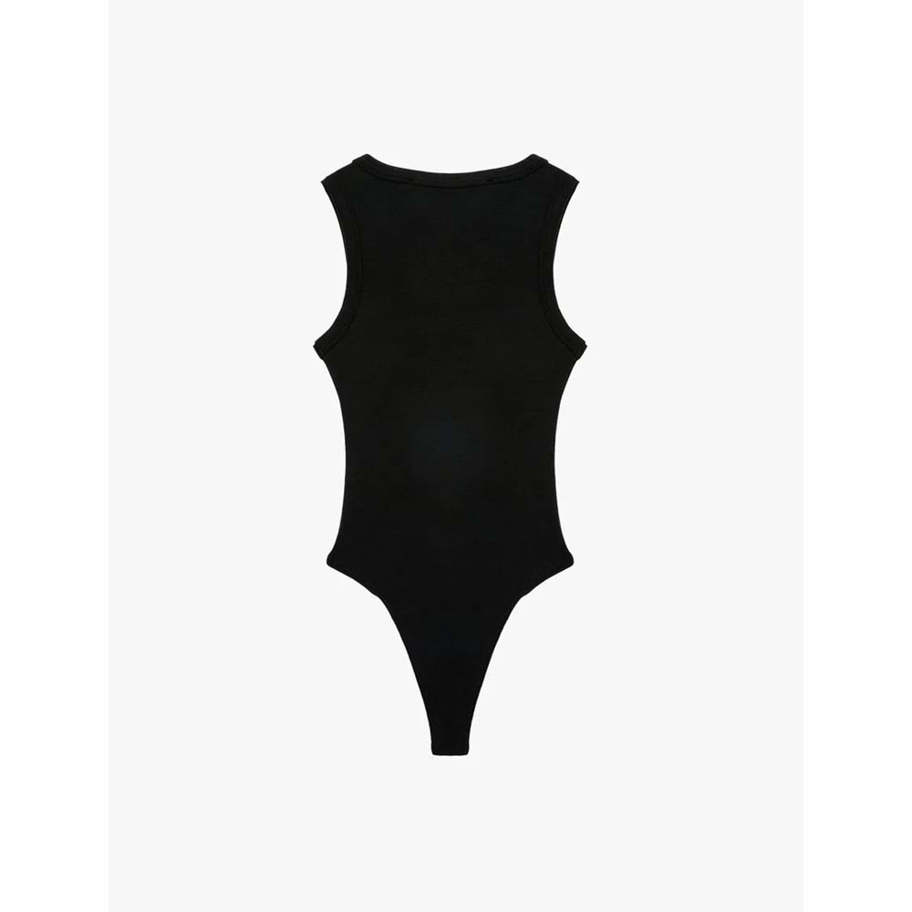 Kadın Giyim Çıtçıt Düğme Detaylı Kolsuz Bisiklet Yaka Bodysuit - KOTON - 6SAL30148IK - SİYAH - XS