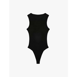 Kadın Giyim Çıtçıt Düğme Detaylı Kolsuz Bisiklet Yaka Bodysuit - KOTON - 6SAL30148IK - SİYAH - XS