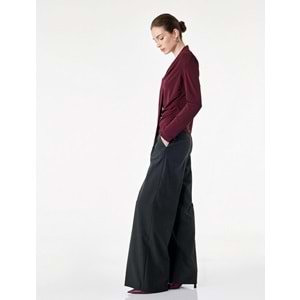Slim Fit Uzun Kollu Şal Detaylı Drapeli Degaje Yaka Bluz 7WAK10009PK - KOTON - BORDO - S