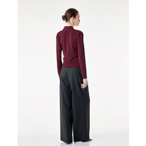 Slim Fit Uzun Kollu Şal Detaylı Drapeli Degaje Yaka Bluz 7WAK10009PK - KOTON - BORDO - S