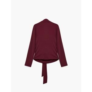 Slim Fit Uzun Kollu Şal Detaylı Drapeli Degaje Yaka Bluz 7WAK10009PK - KOTON - BORDO - S