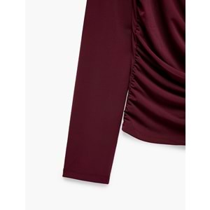 Slim Fit Uzun Kollu Şal Detaylı Drapeli Degaje Yaka Bluz 7WAK10009PK - KOTON - BORDO - S
