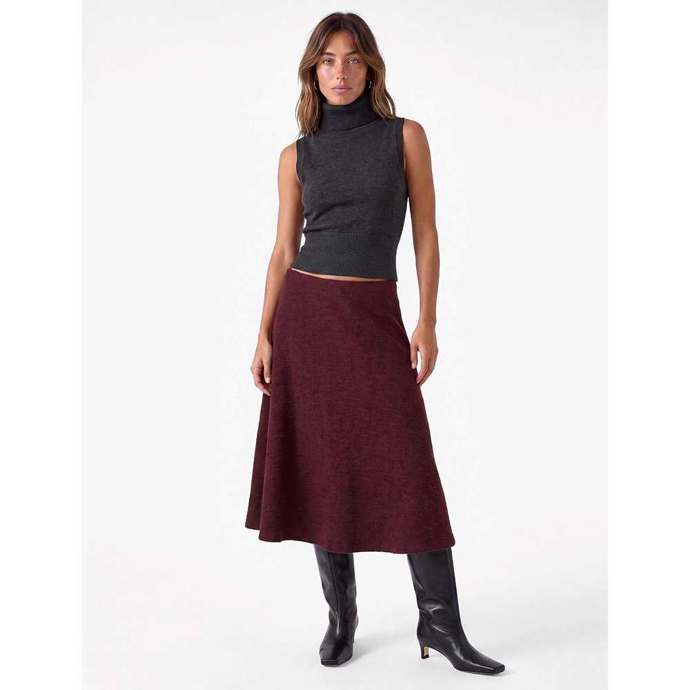 Dikiş Detaylı Normal Bel Regular Fit Uzun Etek 7WAK10032UK - KOTON - BORDO - S