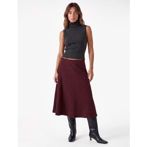 Dikiş Detaylı Normal Bel Regular Fit Uzun Etek 7WAK10032UK - KOTON - BORDO - S