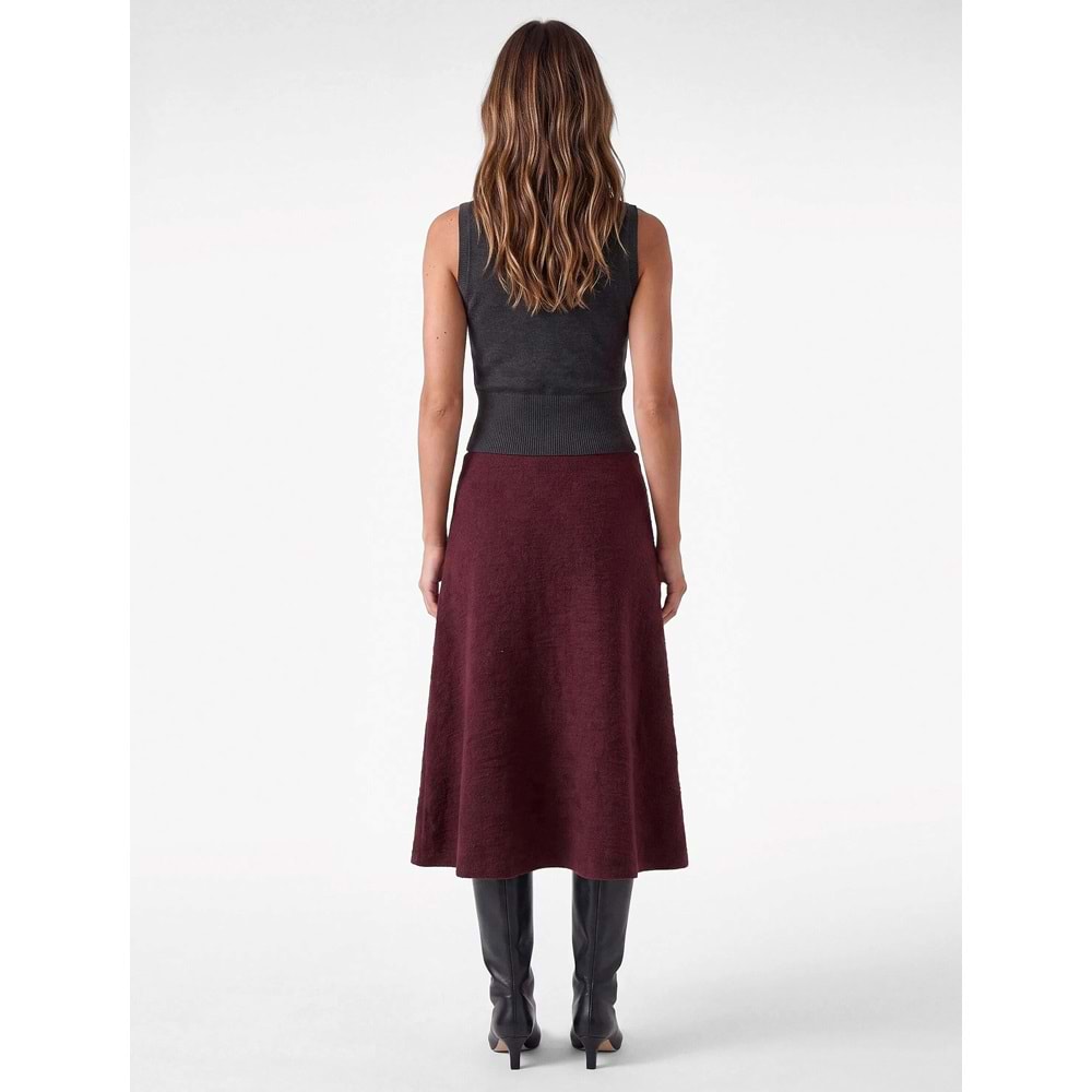 Dikiş Detaylı Normal Bel Regular Fit Uzun Etek 7WAK10032UK - KOTON - BORDO - S