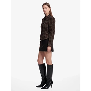 Dik Yaka Tüvit Peplum Ekose Ceket 7WAK50062UW - KOTON - KAHVERENGİ EKOSE - 34
