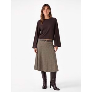 Bisiklet Yaka Oversize Tişört 7WAK50092EK - KOTON - KAHVERENGİ - XS