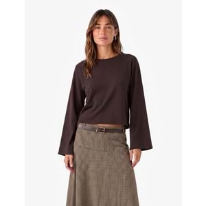 Bisiklet Yaka Oversize Tişört 7WAK50092EK - KOTON - KAHVERENGİ - XS