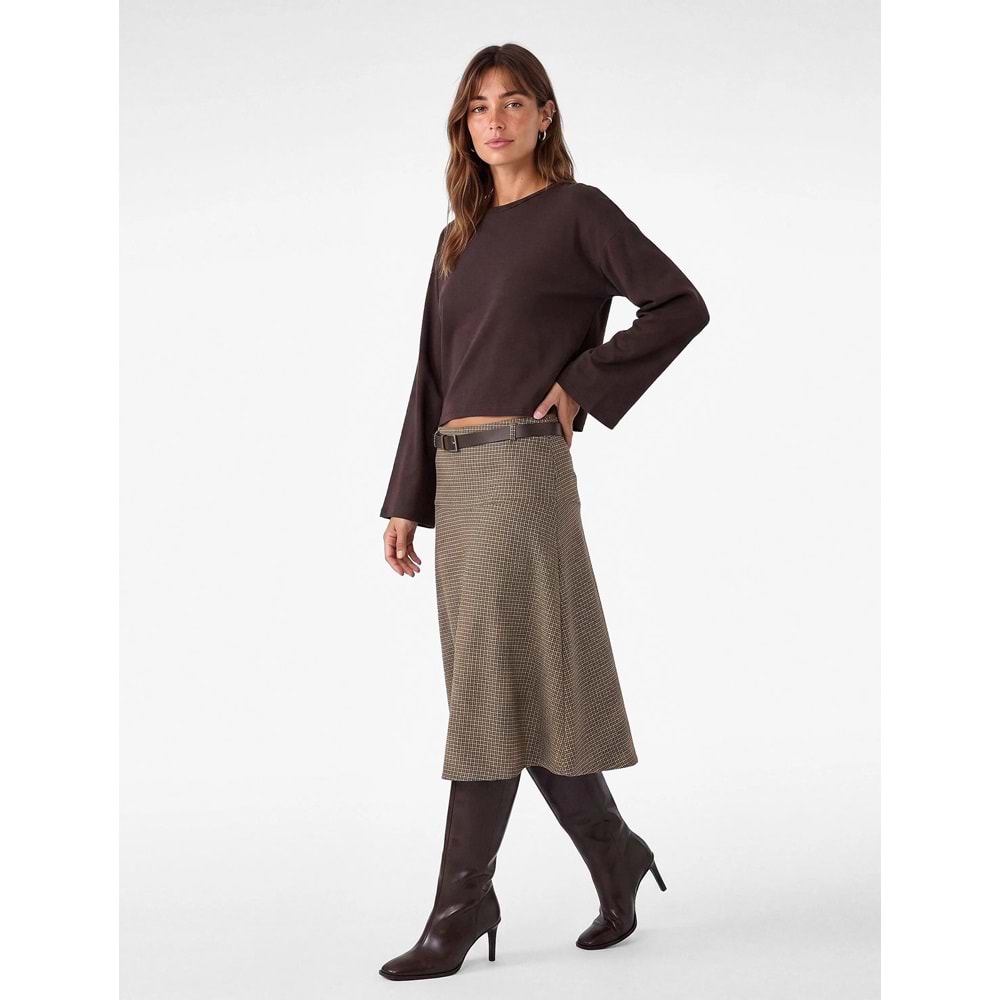 Bisiklet Yaka Oversize Tişört 7WAK50092EK - KOTON - KAHVERENGİ - XS