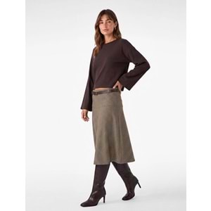 Bisiklet Yaka Oversize Tişört 7WAK50092EK - KOTON - KAHVERENGİ - XS