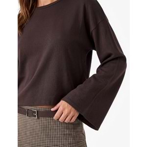 Bisiklet Yaka Oversize Tişört 7WAK50092EK - KOTON - KAHVERENGİ - XS