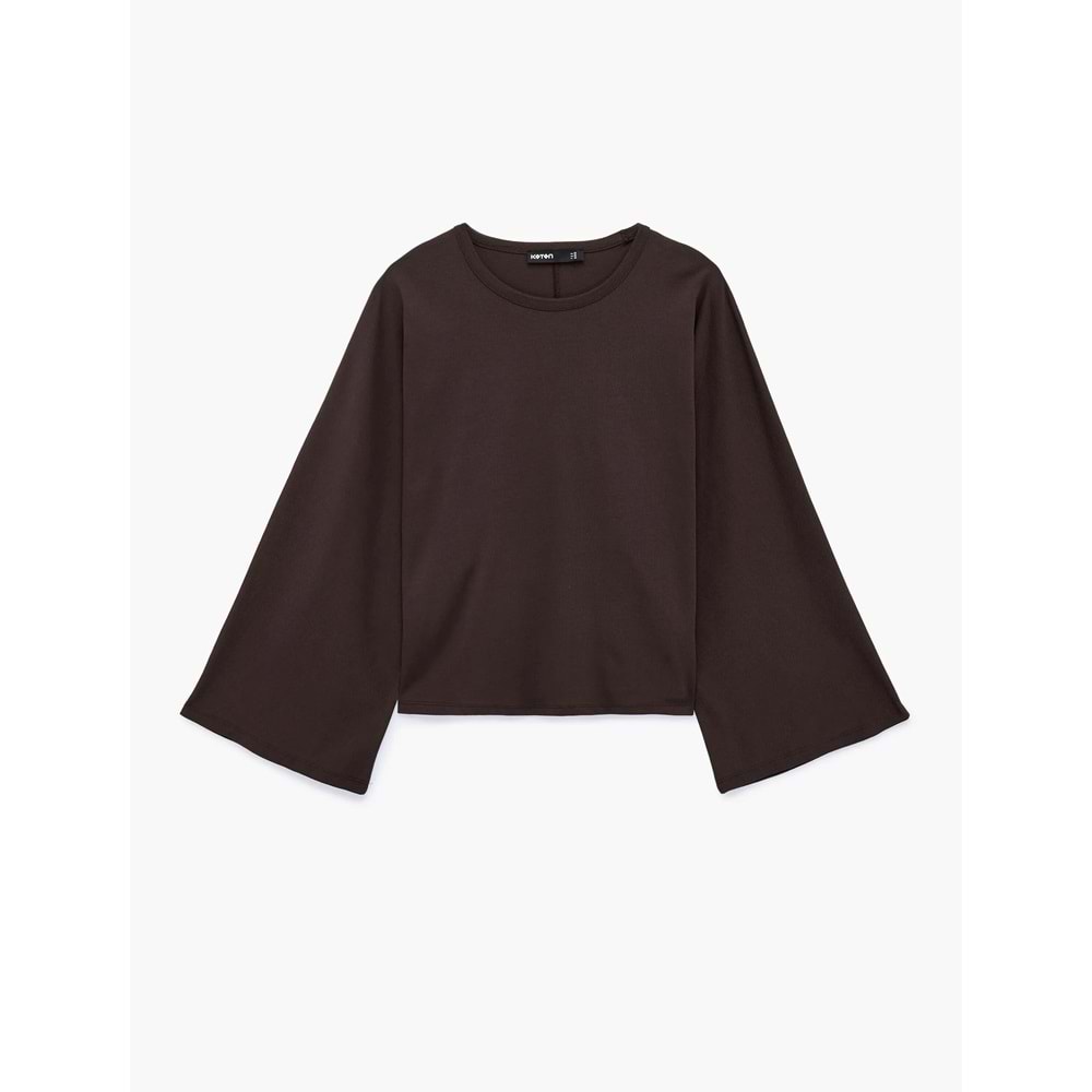 Bisiklet Yaka Oversize Tişört 7WAK50092EK - KOTON - KAHVERENGİ - XS
