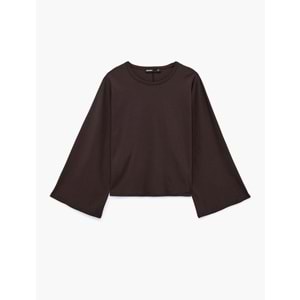 Bisiklet Yaka Oversize Tişört 7WAK50092EK - KOTON - KAHVERENGİ - XS