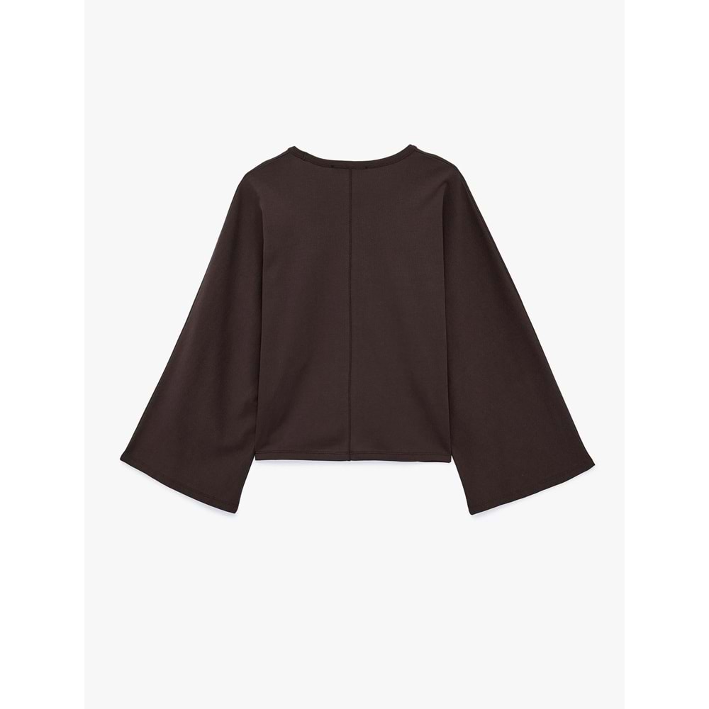Bisiklet Yaka Oversize Tişört 7WAK50092EK - KOTON - KAHVERENGİ - XS