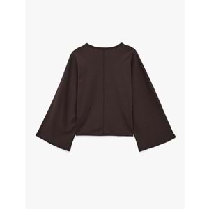 Bisiklet Yaka Oversize Tişört 7WAK50092EK - KOTON - KAHVERENGİ - XS