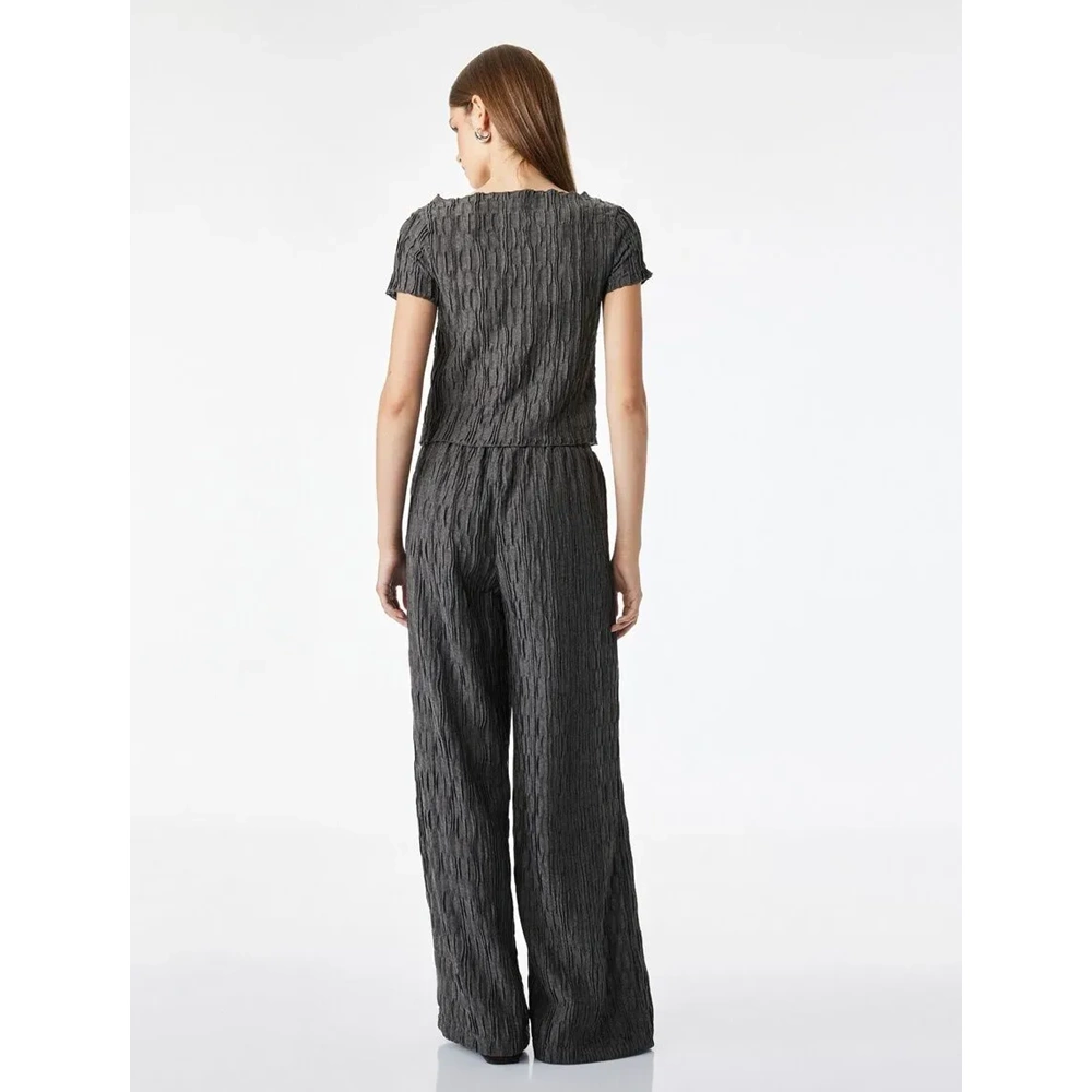 Slim Fit Kayık Yaka Kısa Kollu Tişört 7WAK50094EK - KOTON - ANTRASİT - L