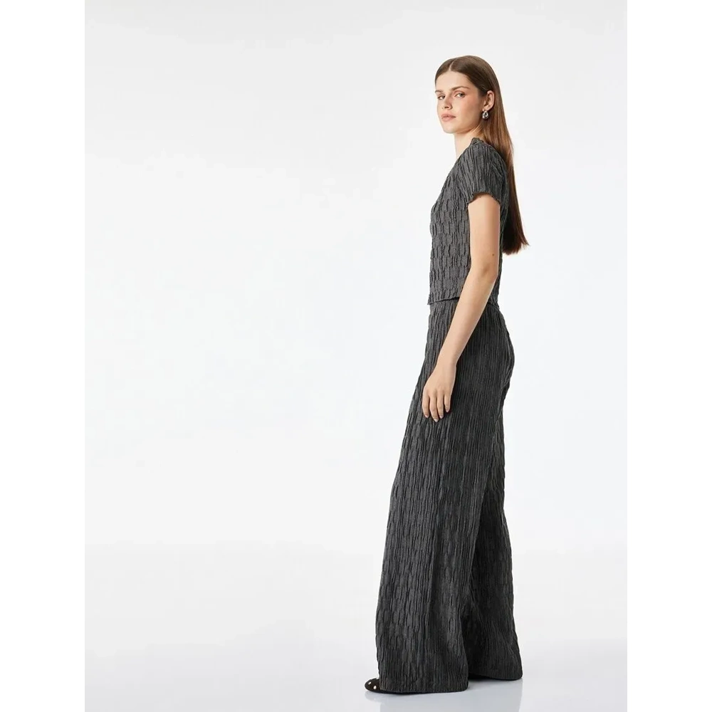 Slim Fit Kayık Yaka Kısa Kollu Tişört 7WAK50094EK - KOTON - ANTRASİT - L
