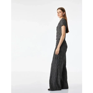 Slim Fit Kayık Yaka Kısa Kollu Tişört 7WAK50094EK - KOTON - ANTRASİT - L