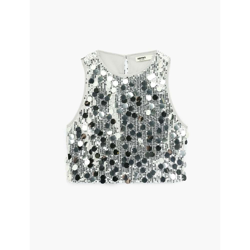 Bisiklet Yaka Kolsuz Crop Abiye Bluz 7WAK60001FK - KOTON - GÜMÜŞ - S