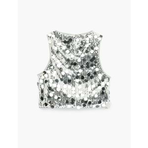 Bisiklet Yaka Kolsuz Crop Abiye Bluz 7WAK60001FK - KOTON - GÜMÜŞ - S