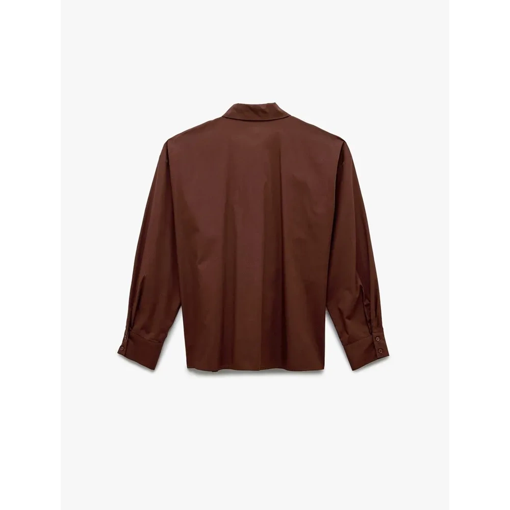 Düğme Detaylı Poplin Oversize Gömlek 7WAK60008PW - KOTON - KAHVERENGİ - 34
