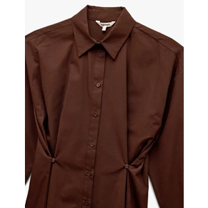 Düğme Detaylı Poplin Oversize Gömlek 7WAK60008PW - KOTON - KAHVERENGİ - 34