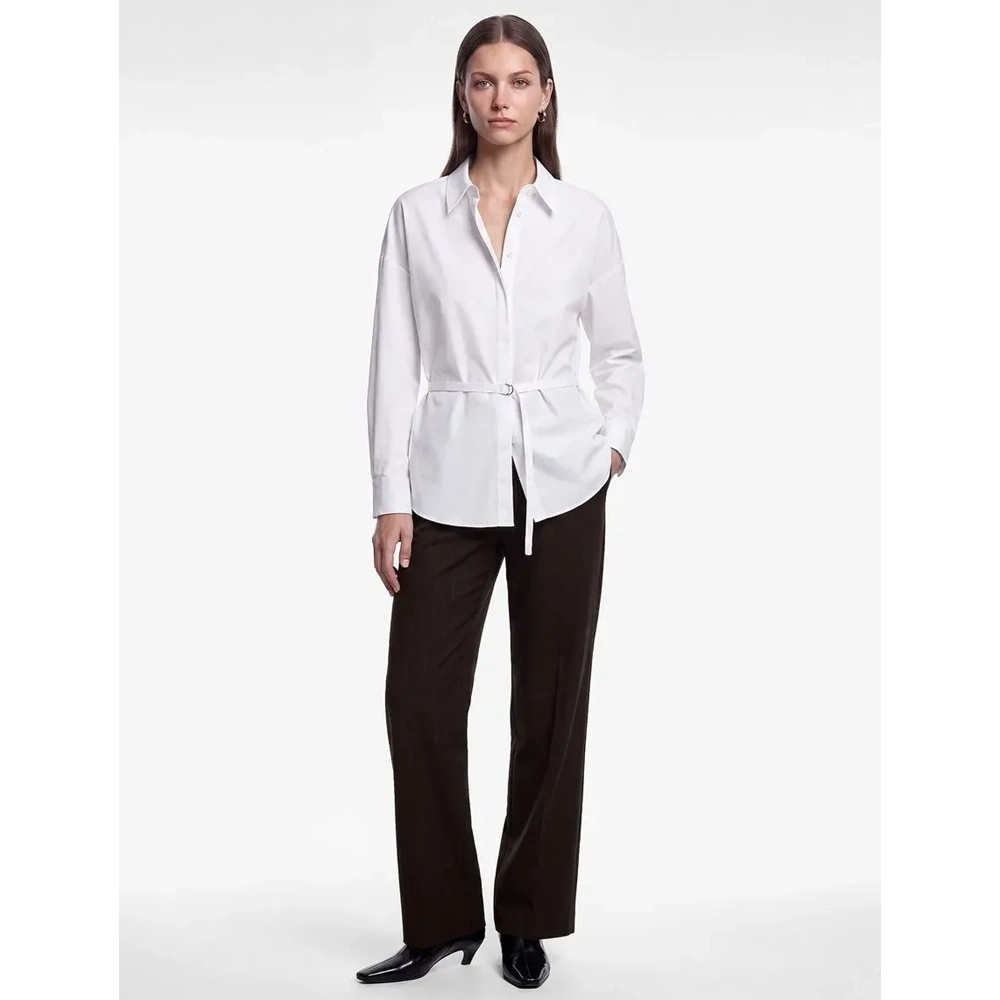 Kemerli Regular Fit Uzun Kollu Gömlek 7WAK60066UW - KOTON - KIRIK BEYAZ - 34