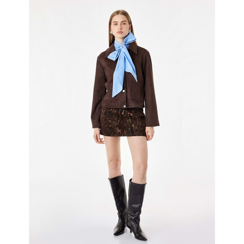 Gabardin Kamuflaj Desenli Mini Etek 7WAK70035EW - KOTON - HAKİ DESENLİ - 36