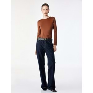 Bisiklet Yaka Uzun Kollu Bodysuit 7WAK80003EK - KOTON - KAHVERENGİ - S