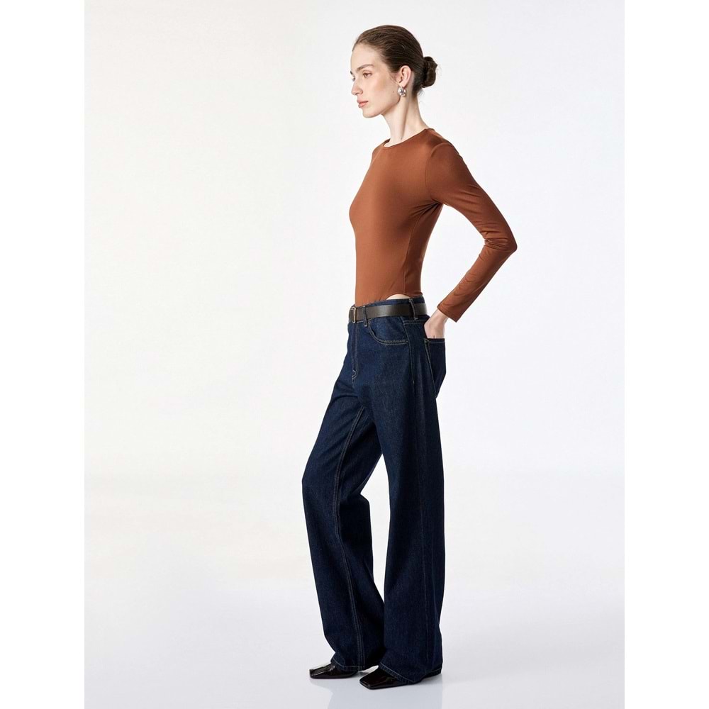 Bisiklet Yaka Uzun Kollu Bodysuit 7WAK80003EK - KOTON - KAHVERENGİ - S