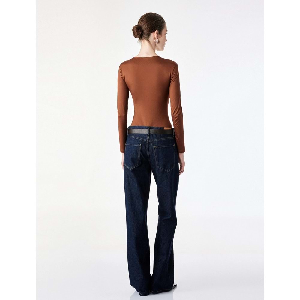 Bisiklet Yaka Uzun Kollu Bodysuit 7WAK80003EK - KOTON - KAHVERENGİ - S