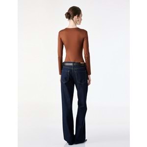 Bisiklet Yaka Uzun Kollu Bodysuit 7WAK80003EK - KOTON - KAHVERENGİ - S