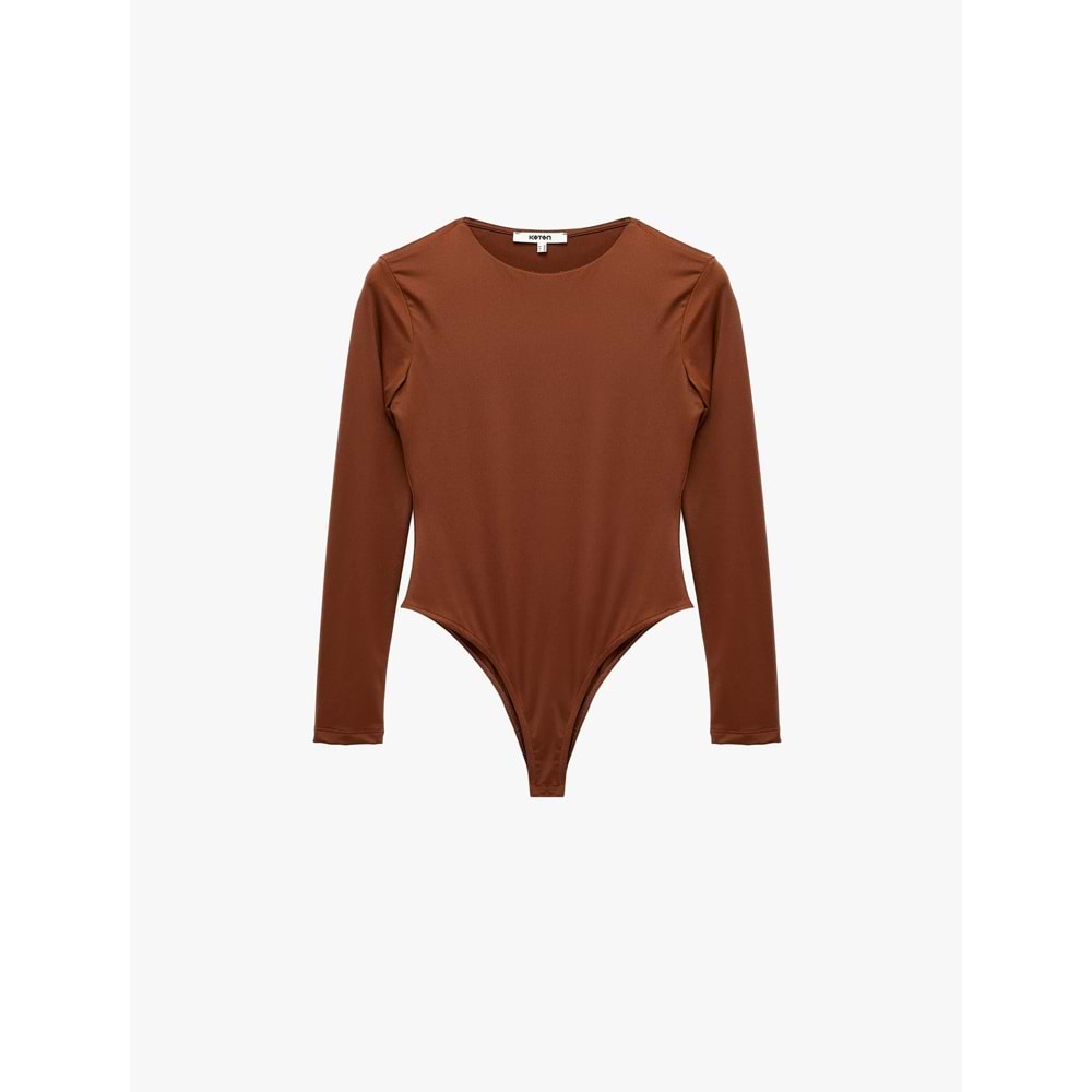 Bisiklet Yaka Uzun Kollu Bodysuit 7WAK80003EK - KOTON - KAHVERENGİ - S