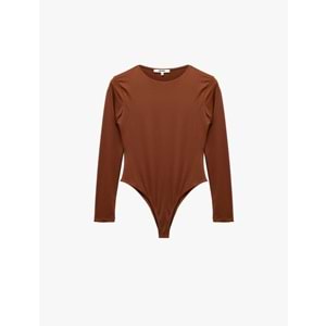 Bisiklet Yaka Uzun Kollu Bodysuit 7WAK80003EK - KOTON - KAHVERENGİ - S