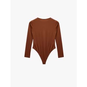 Bisiklet Yaka Uzun Kollu Bodysuit 7WAK80003EK - KOTON - KAHVERENGİ - S