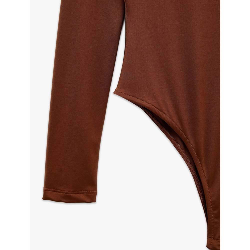 Bisiklet Yaka Uzun Kollu Bodysuit 7WAK80003EK - KOTON - KAHVERENGİ - S