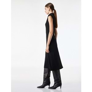 Slim Fit Kolsuz Dik Yaka Midi Elbise 7WAK80006UK - KOTON - SİYAH - S