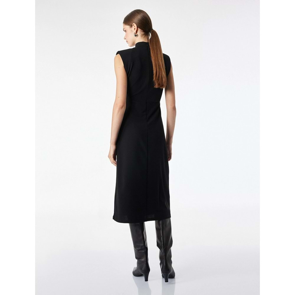 Slim Fit Kolsuz Dik Yaka Midi Elbise 7WAK80006UK - KOTON - SİYAH - S
