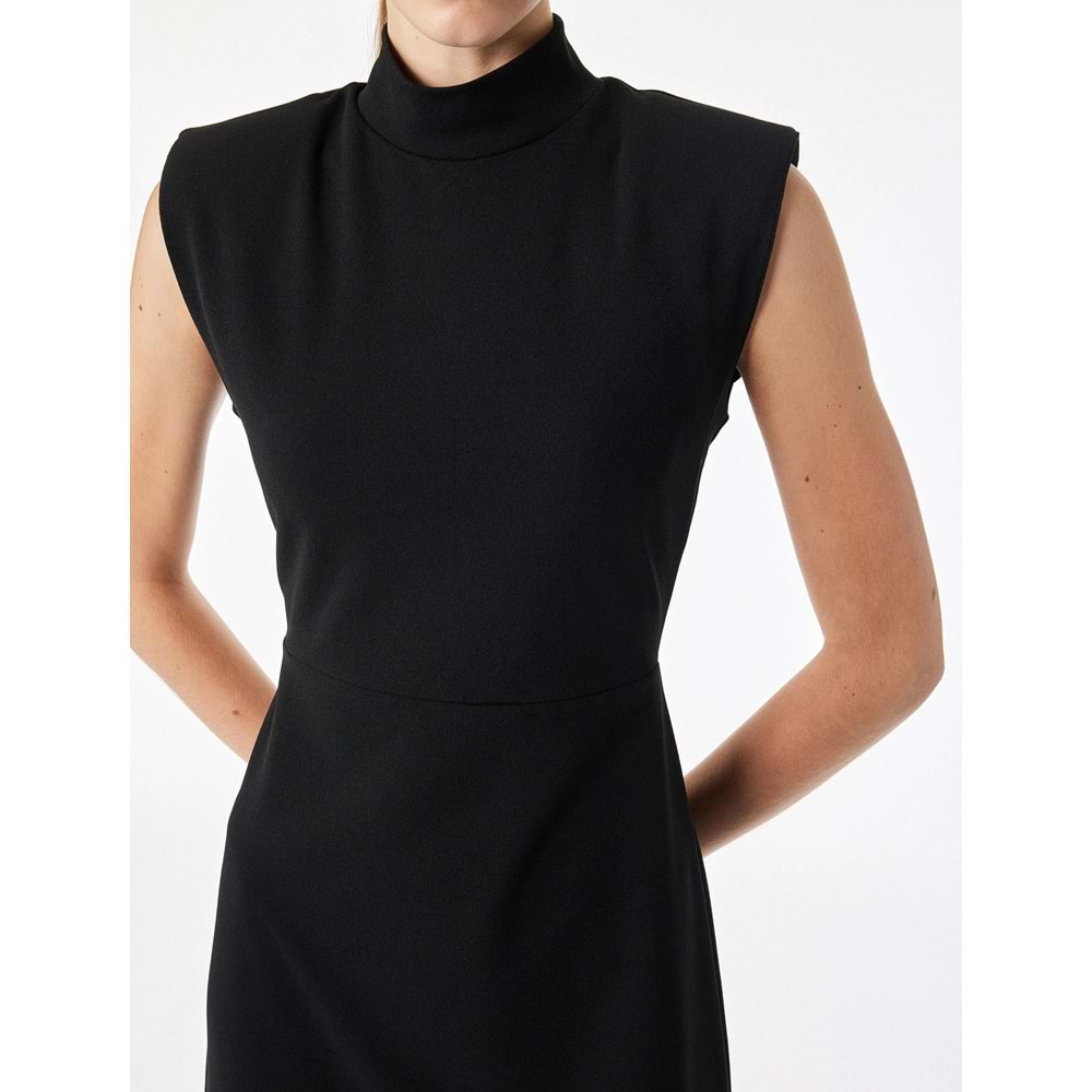 Slim Fit Kolsuz Dik Yaka Midi Elbise 7WAK80006UK - KOTON - SİYAH - S