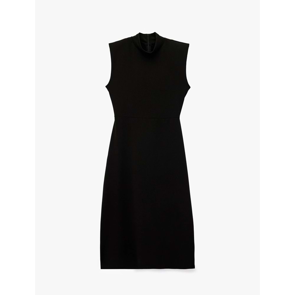 Slim Fit Kolsuz Dik Yaka Midi Elbise 7WAK80006UK - KOTON - SİYAH - S