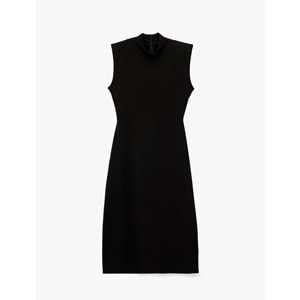 Slim Fit Kolsuz Dik Yaka Midi Elbise 7WAK80006UK - KOTON - SİYAH - S