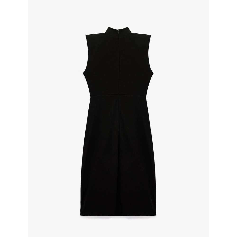 Slim Fit Kolsuz Dik Yaka Midi Elbise 7WAK80006UK - KOTON - SİYAH - S