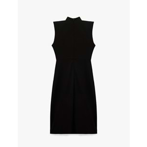 Slim Fit Kolsuz Dik Yaka Midi Elbise 7WAK80006UK - KOTON - SİYAH - S