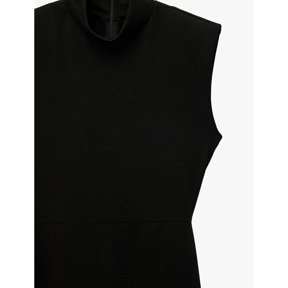 Slim Fit Kolsuz Dik Yaka Midi Elbise 7WAK80006UK - KOTON - SİYAH - S